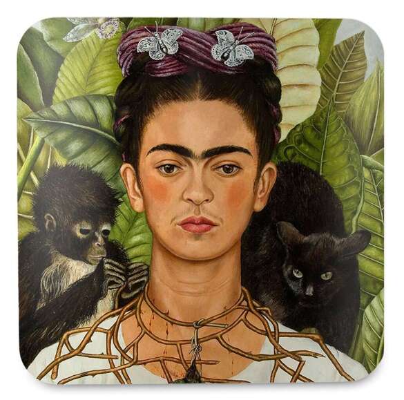 Podkładka pod kubek Autoportret z cierniowym naszyjnikiem i kolibrem Frida Kahlo