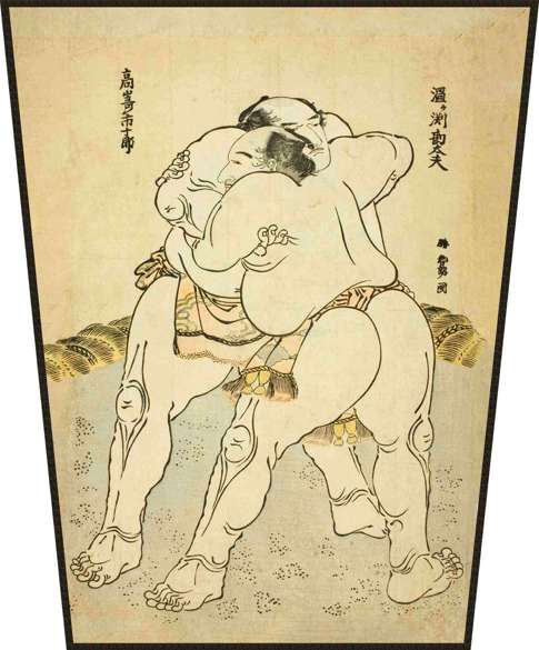 Ekran Zapaśnicy sumo Uzugafuchi Kandayu i Takasaki Ichijuro Katsushika Hokusai