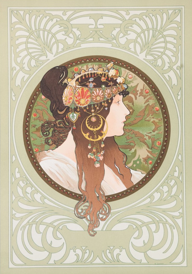 Alfons Mucha – Bizantyjskie głowy: brunetka