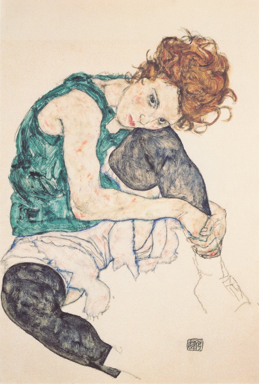 Egon Schiele – Siedząca kobieta z podniesionym kolanem