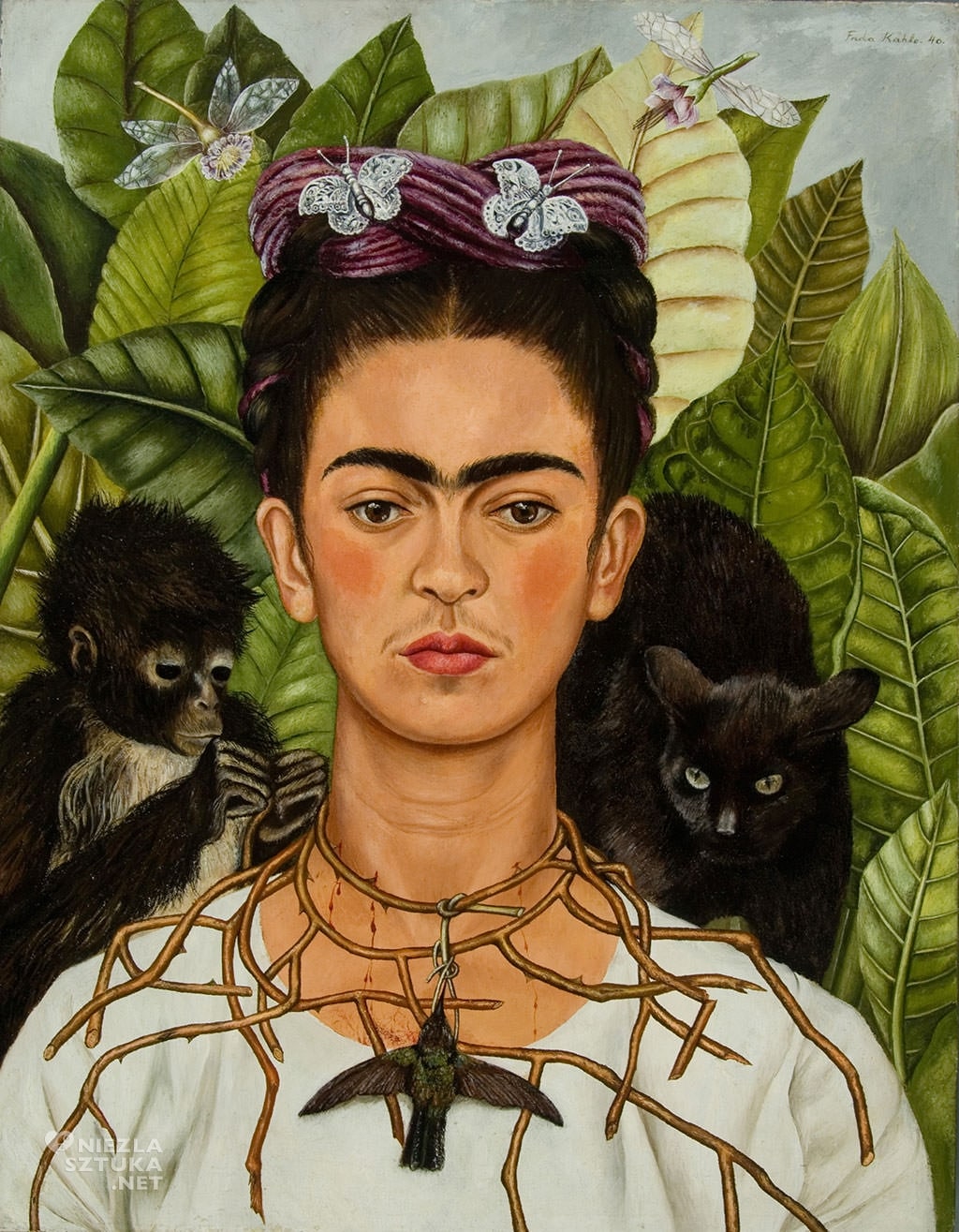 Frida Kahlo – Autoportret z cierniowym naszyjnikiem i kolibrem