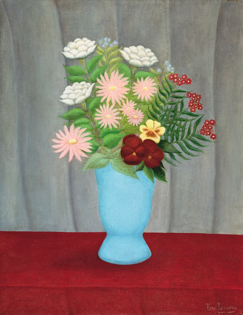 Henri Rousseau – Still life of flowers in a blue vase