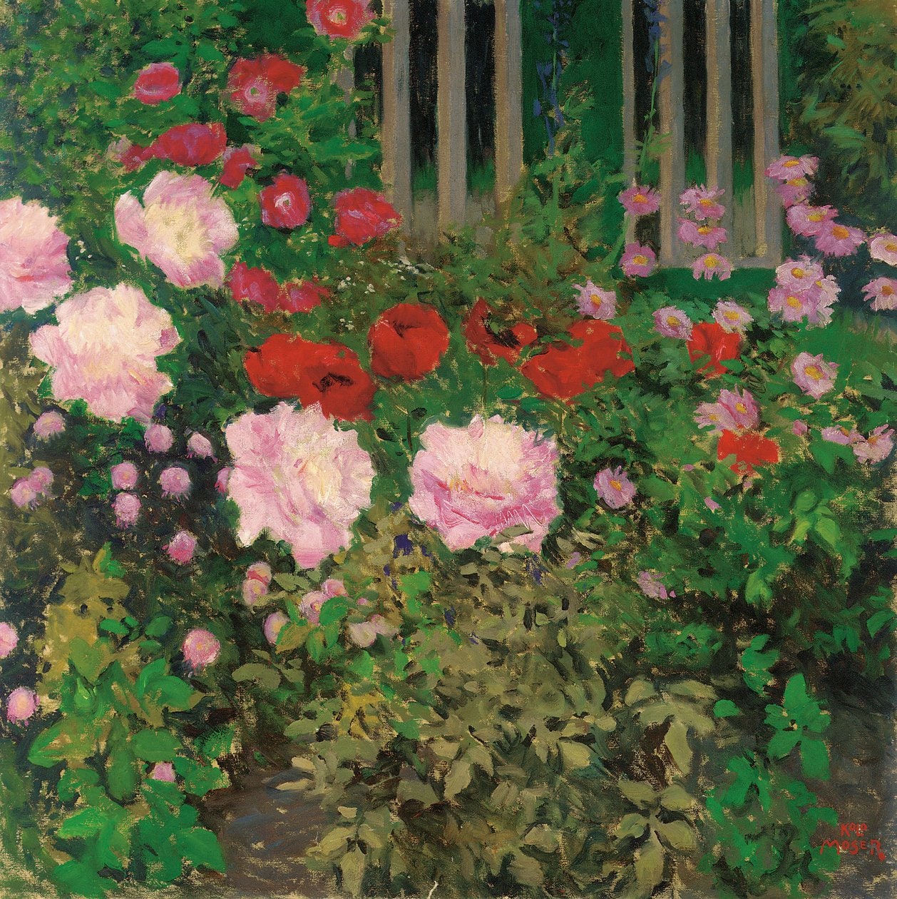 Koloman Moser – Kwitnące kwiaty na ogrodzeniu ogrodu