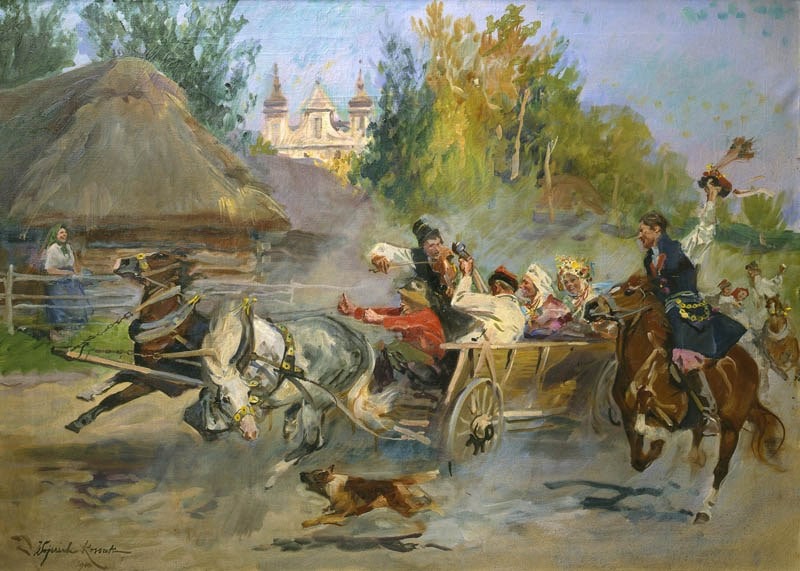 Wojciech Kossak – Wesele krakowskie na drodze