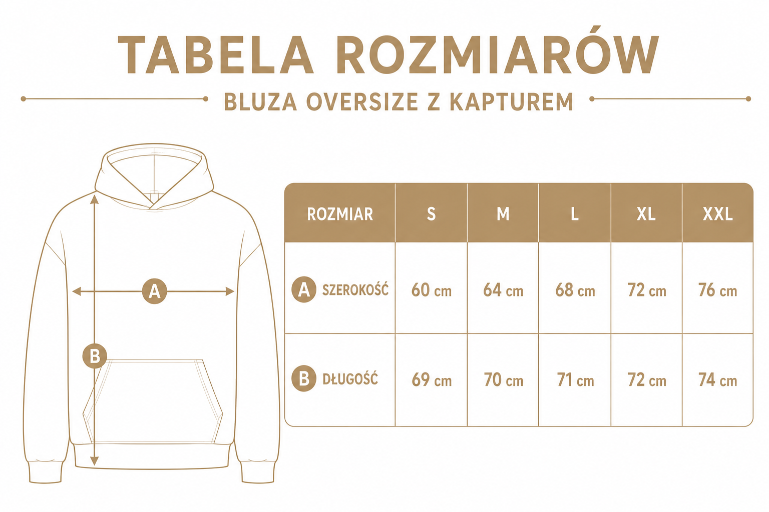 Tabela rozmiarów bluza oversize Szyjemy Sztukę