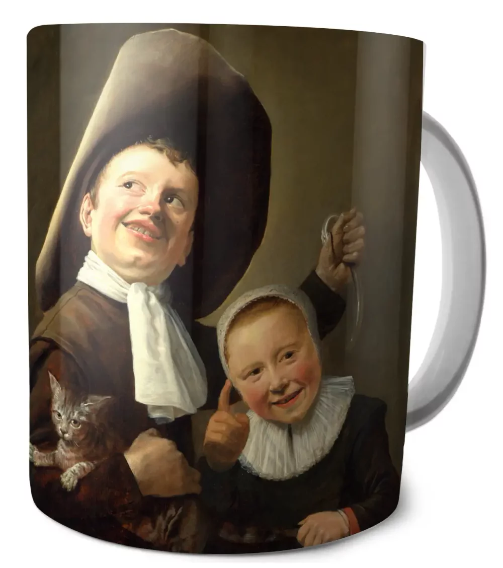 Kubek Chłopiec i dziewczynka z kotem i węgorzem Judith Leyster