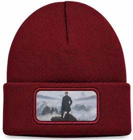 Czapka zimowa Wędrowiec nad morzem mgły Caspar David Friedrich – bordowa