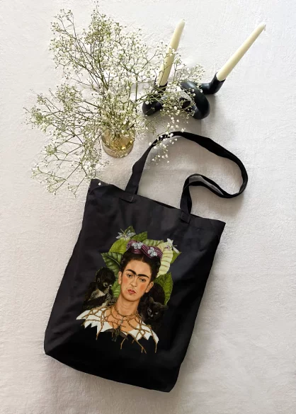 Torba bawełniana Autoportret z cierniowym naszyjnikiem i kolibrem Frida Kahlo