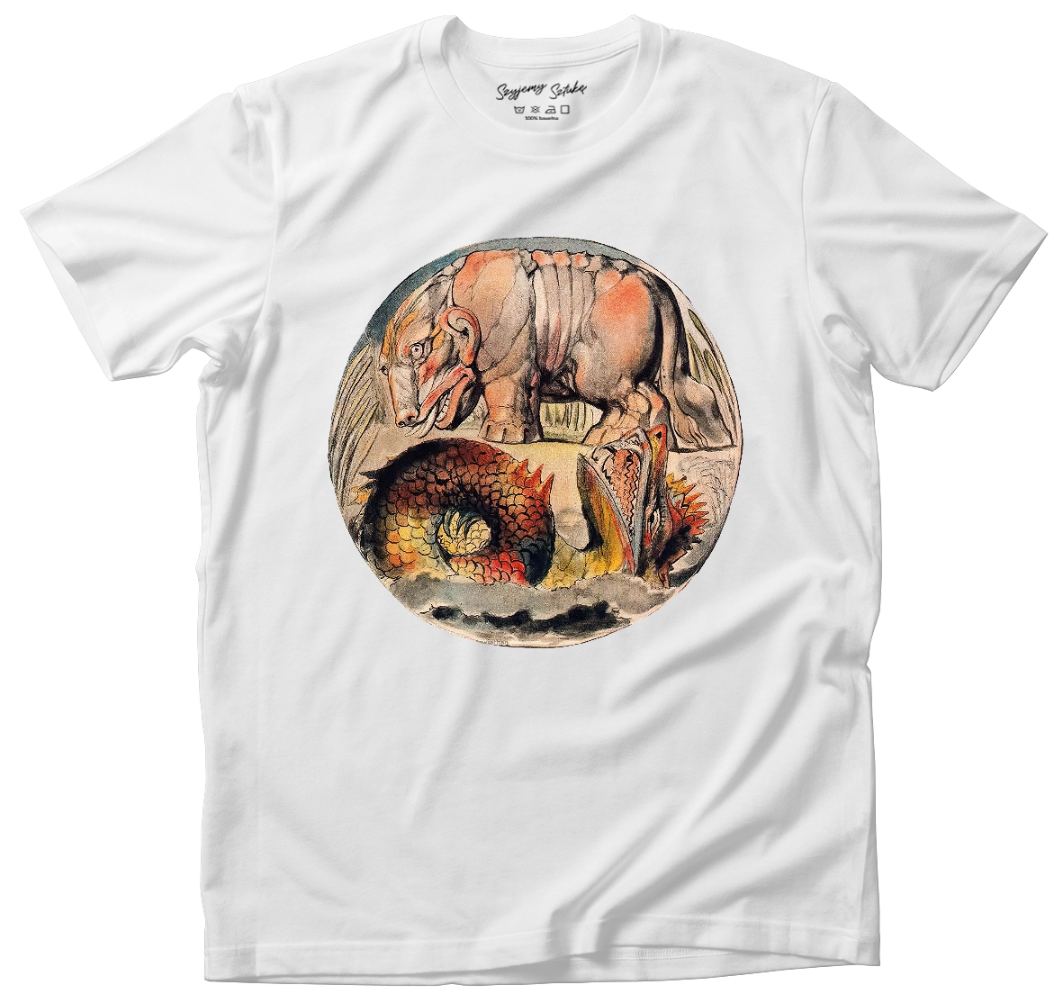 Koszulka Behemoth i lewiatan William Blake– koszulka z nadrukiem obrazu, t-shirt ze sztuką