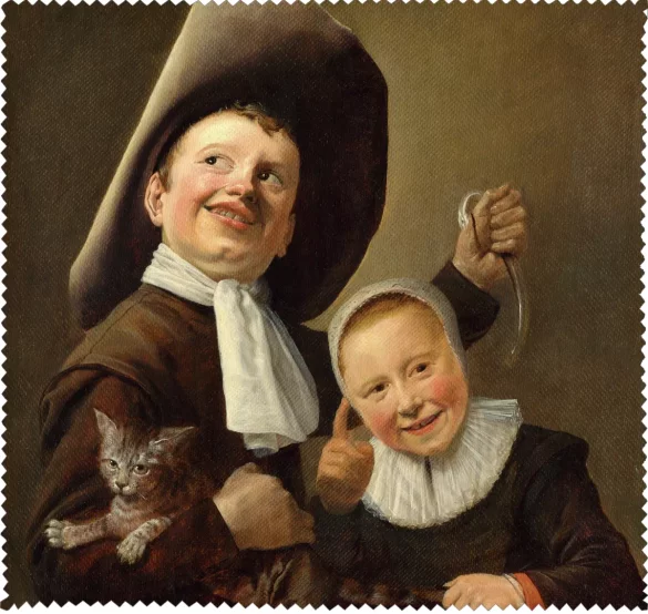 Ściereczka do okularów Chłopiec i dziewczynka z kotem i węgorzem Judith Leyster
