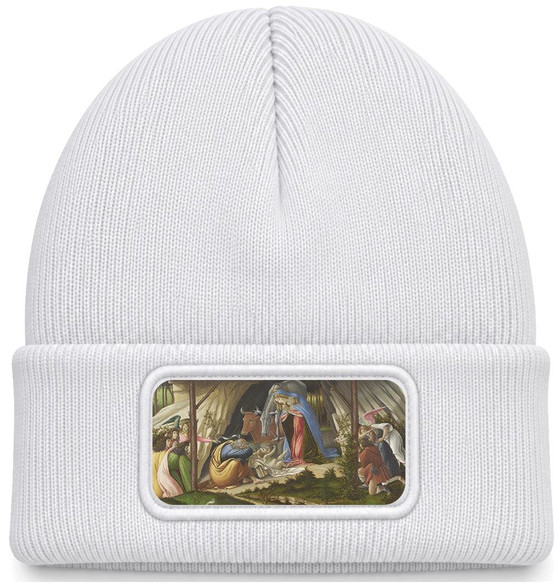 Czapka zimowa Mistyczne narodzenie Sandro Botticelli – biała