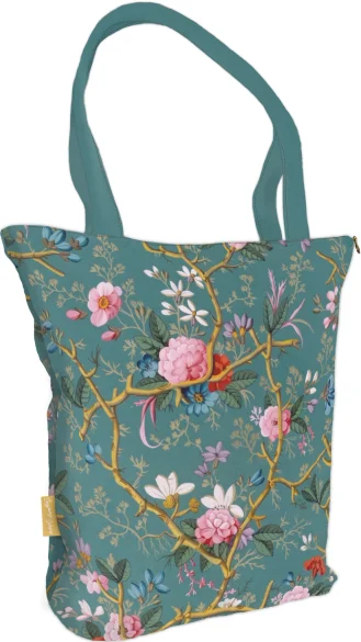 Torba na ramię shopper Projekt tkaniny z gałązkami na niebieskim tle William Kilburn