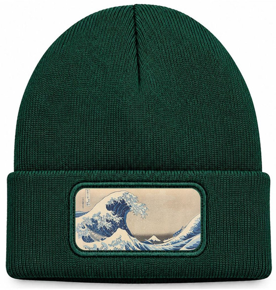 Czapka zimowa Wielka fala w Kanagawie Katsushika Hokusai – zielona