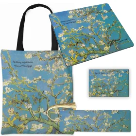 Zestaw prezentowy Szyjemy Sztukę torba + podkładka + magnes + zakładka Kwitnący migdałowiec