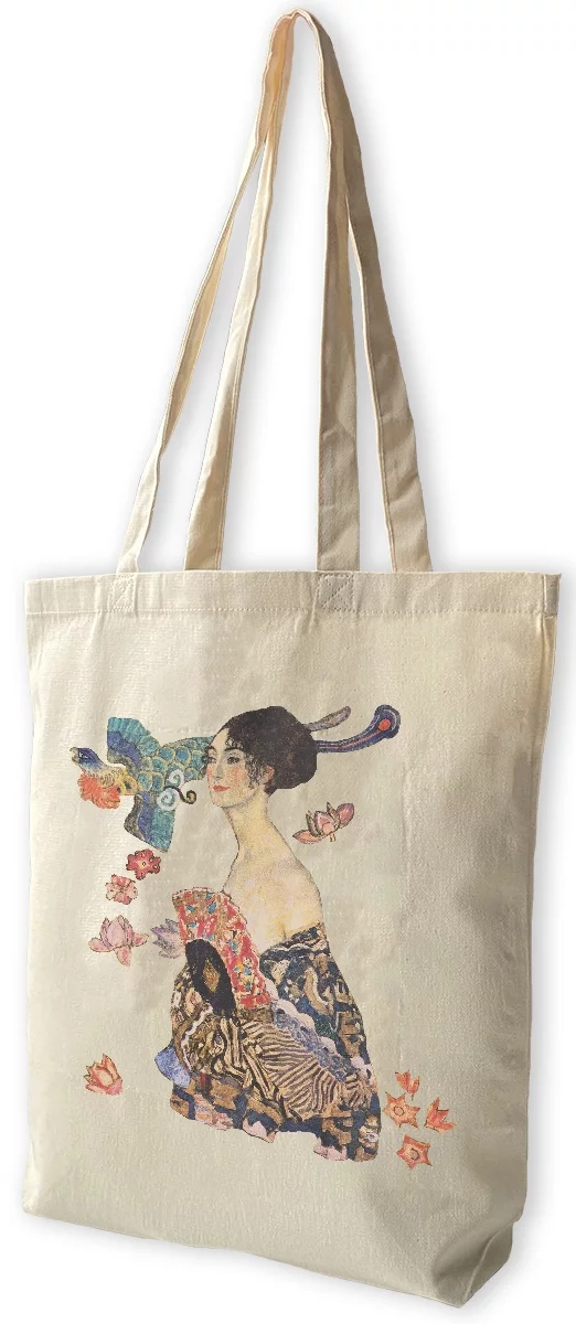 Torba bawełniana Dama z wachlarzem Gustav Klimt, Biała