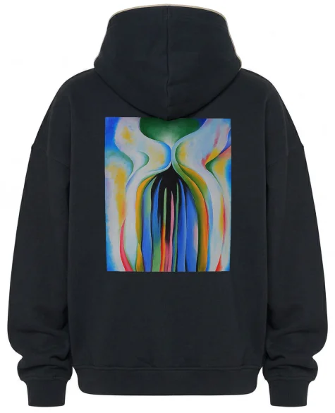 Bluza oversize Szare linie z czarnym, niebieskim i żółtym Georgia O’Keeffe