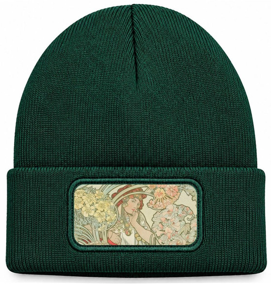 Czapka zimowa Byzantine – projekt tkaniny Alfons Mucha – zielona