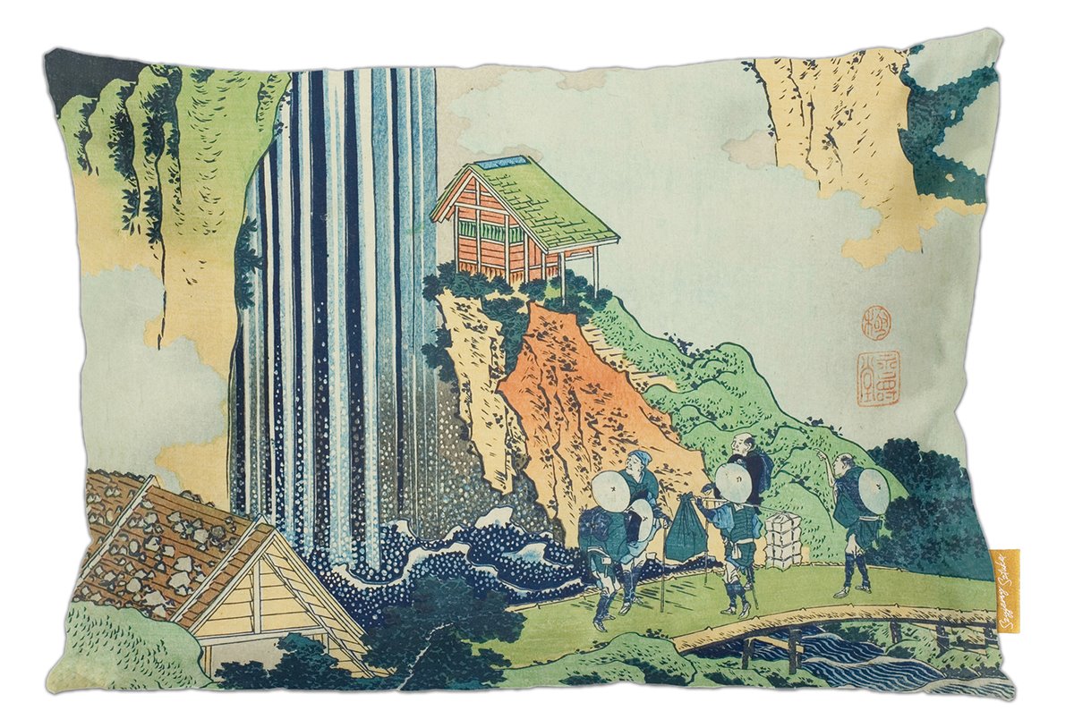 Poduszka dekoracyjna na prezent z obrazem Wodospad Ono na drodze Kisokaidō Katsushika Hokusai Szyjemy Sztukę