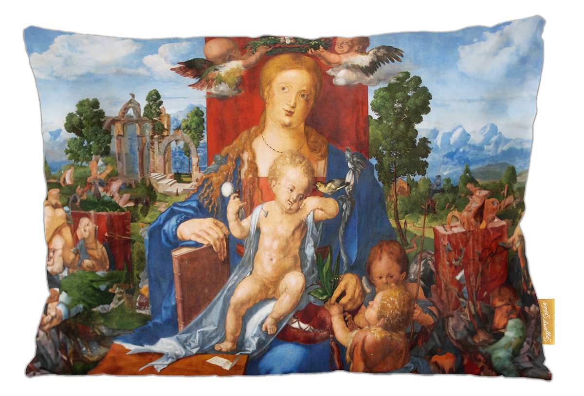 Poduszka dekoracyjna na prezent z obrazem Madonna i Dzieciątko z czyżykiem Albrecht Dürer Szyjemy Sztukę