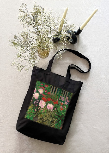 Torba z naszywką Kwitnące kwiaty na ogrodzeniu ogrodu Koloman Moser