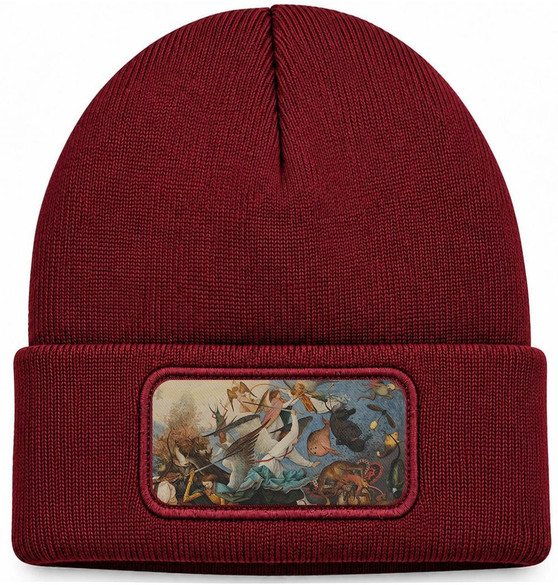 Czapka zimowa Upadek zbuntowanych aniołów Pieter Bruegel starszy – bordowa
