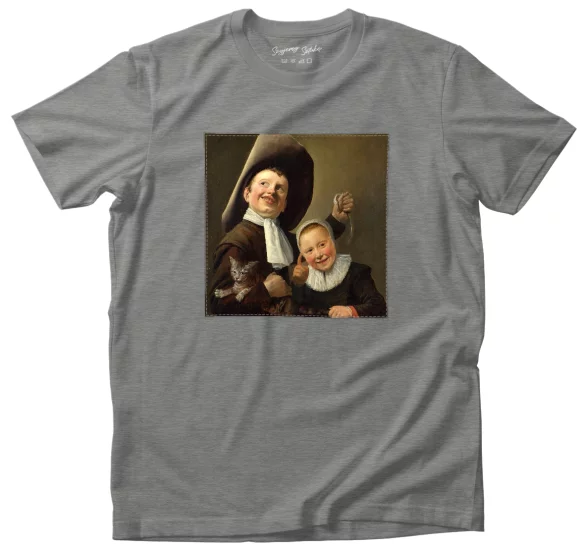 Koszulka z naszywką Chłopiec i dziewczynka z kotem i węgorzem Judith Leyster