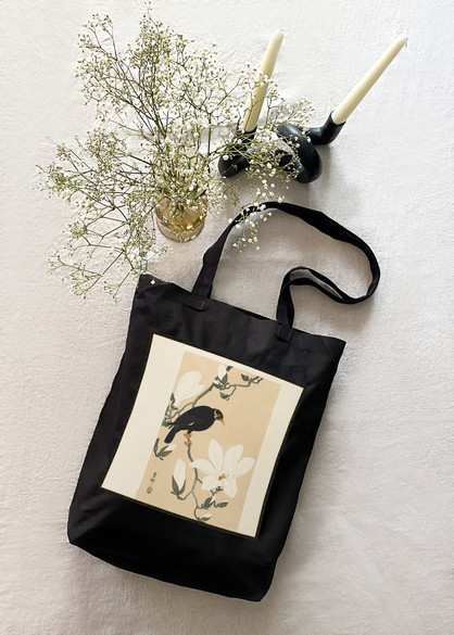 Torba z naszywką Wzgórze Myna na gałęzi magnolii Ohara Koson