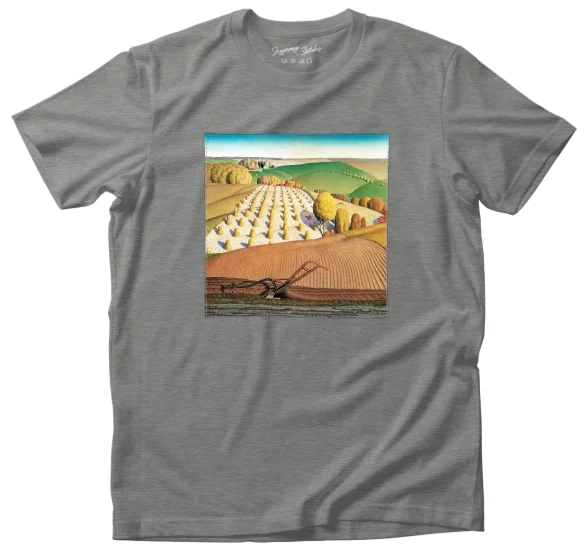Koszulka z naszywką Fall Plowing Grant Wood