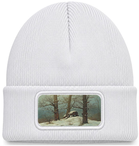 Czapka zimowa Dolmen w śniegu Caspar David Friedrich – biała