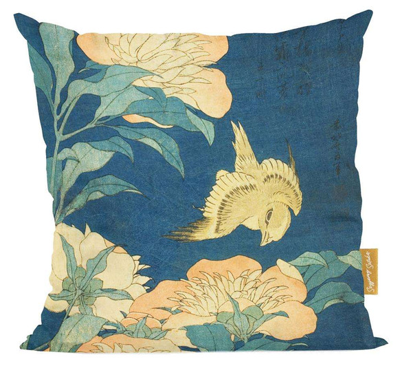 Poduszka Kanarek i piwonia Katsushika Hokusai