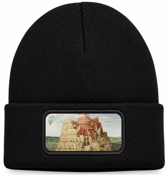 Czapka zimowa Wieża Babel Pieter Bruegel starszy – czarna
