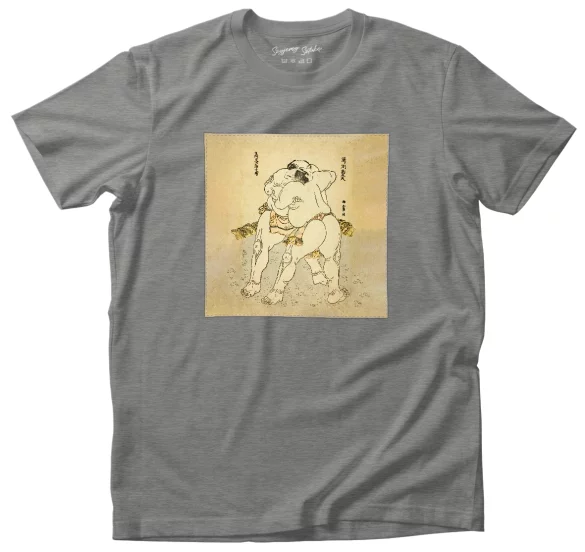 Koszulka z naszywką Zapaśnicy sumo Uzugafuchi Kandayu i Takasaki Ichijuro Katsushika Hokusai