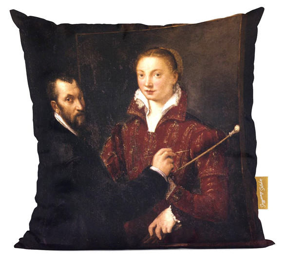 Poduszka Bernardino Campi malujący Sofonisbę Anguissolę Sofonisba Anguissola
