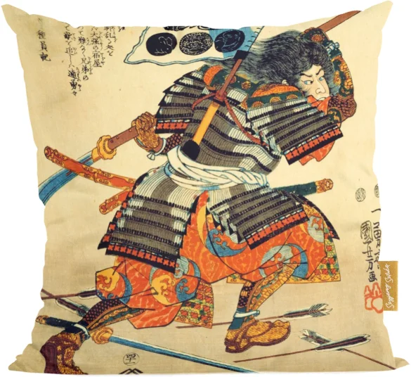 Poduszka Samuraj Kiyokazu z naginatą Utagawa Kuniyoshi