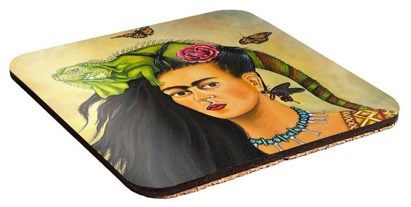 Podkładka pod kubek Frida z legwanem – portret inspirowany Fridą Kahlo