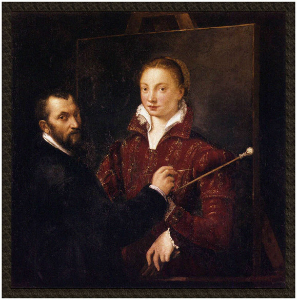 Naszywka Bernardino Campi malujący Sofonisbę Anguissolę Sofonisba Anguissola