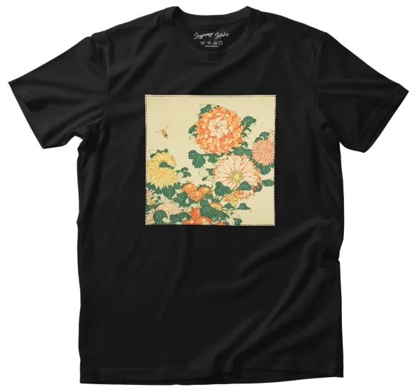 Koszulka z naszywką Chryzantemy i pszczoła Katsushika Hokusai