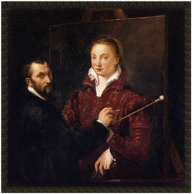 Naszywka Bernardino Campi malujący Sofonisbę Anguissolę Sofonisba Anguissola