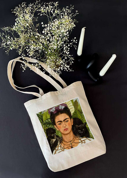 Torba z naszywką Autoportret z cierniowym naszyjnikiem i kolibrem Frida Kahlo