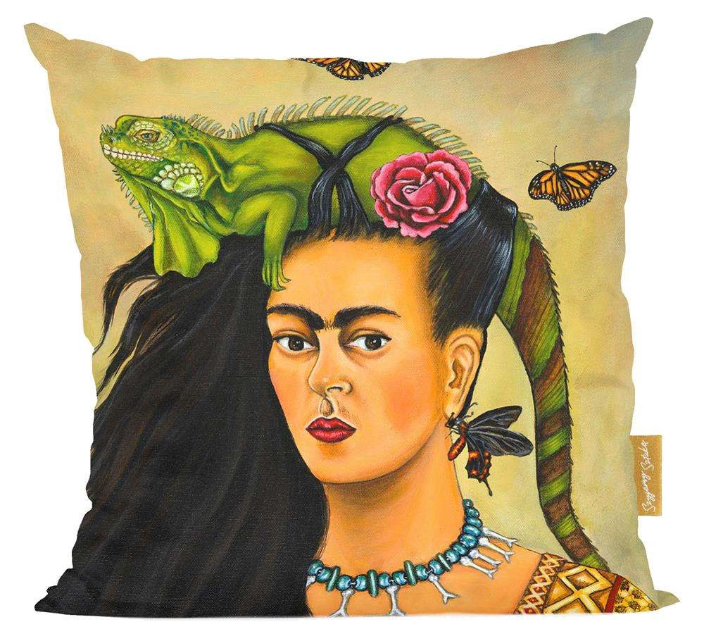 Poduszka Frida z legwanem – portret inspirowany Fridą Kahlo