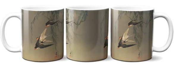 Kubek Trzy jaskółki rdzawoczerwone podczas nurkowania Ohara Koson