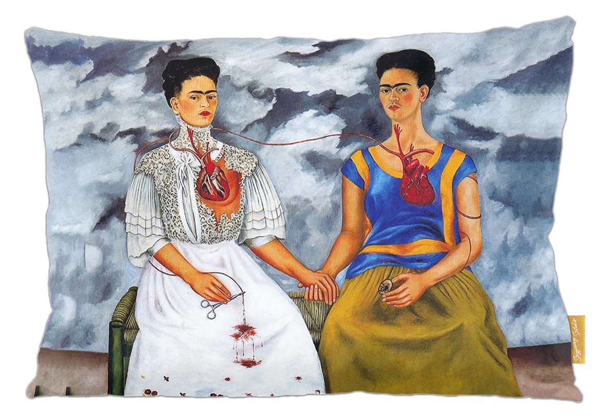 Poduszka dekoracyjna na prezent z obrazem Dwie Fridy Frida Kahlo Szyjemy Sztukę