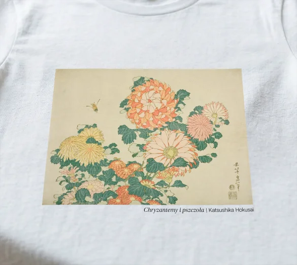 Koszulka z nadrukiem Chryzantemy i pszczoła Katsushika Hokusai