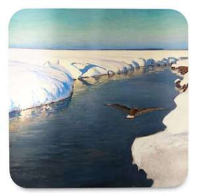 Podkładka pod kubek Pejzaż zimowy z rzeką i ptakiem Julian Fałat