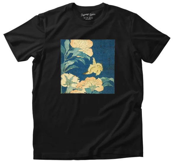 Koszulka z naszywką Kanarek i piwonia Katsushika Hokusai