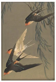 Magnes Trzy jaskółki rdzawoczerwone podczas nurkowania Ohara Koson