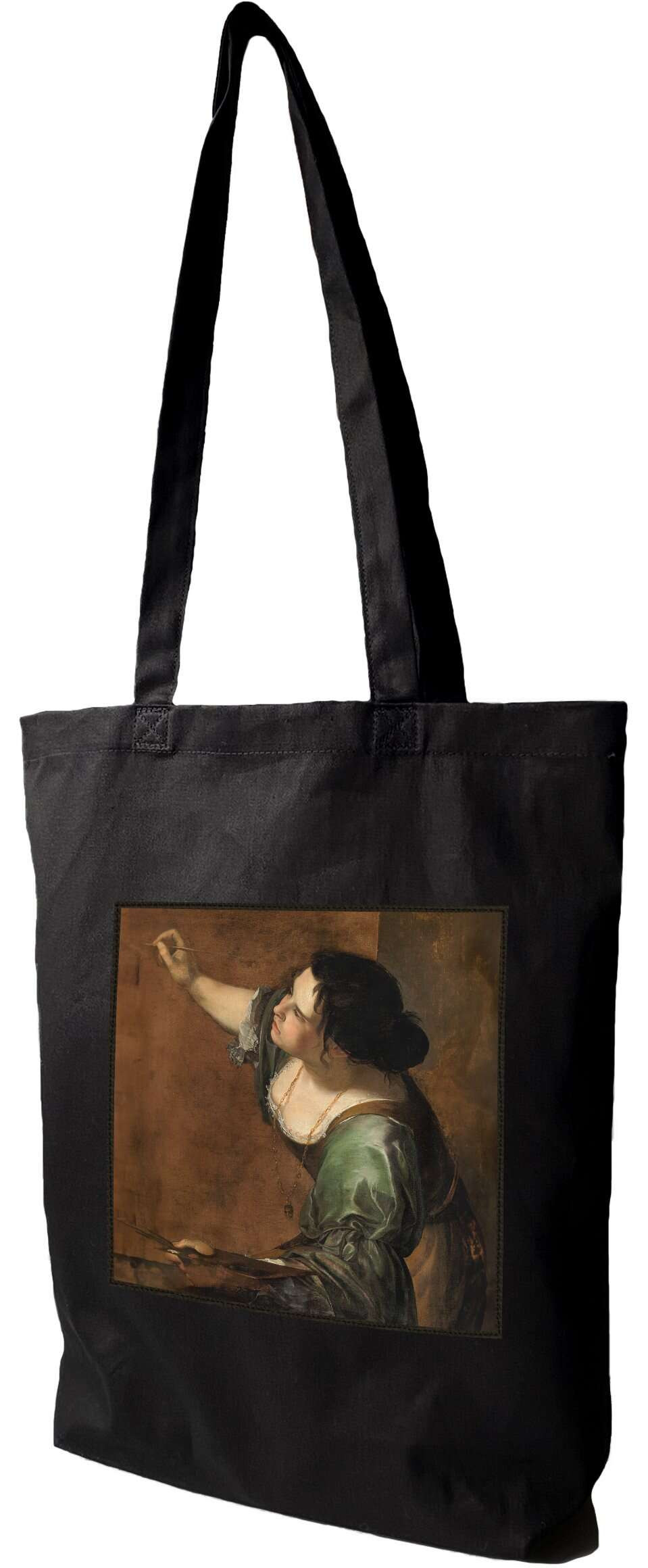 Torba z naszywką Autoportret jako alegoria malarstwa Artemisia Gentileschi, Czarna