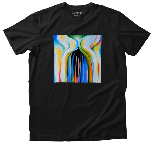 Koszulka z naszywką Szare linie z czarnym, niebieskim i żółtym Georgia O’Keeffe