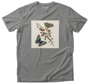 Koszulka z naszywką Great Blue Butterflies and Red Fruits Maria Sibylla Merian