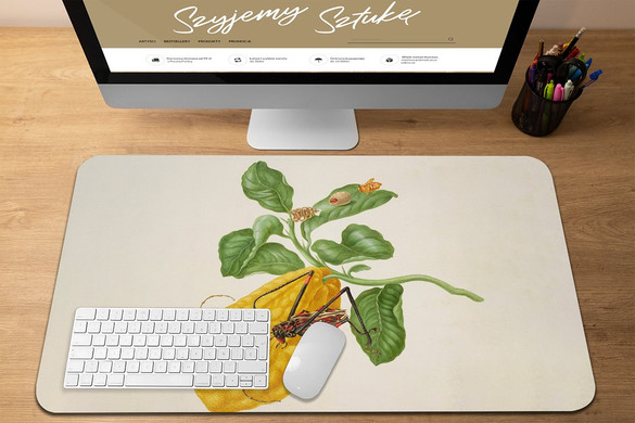 Podkładka Cytryna z gąsienicą małpy i chrząszczem harlekin Maria Sibylla Merian 60x40cm